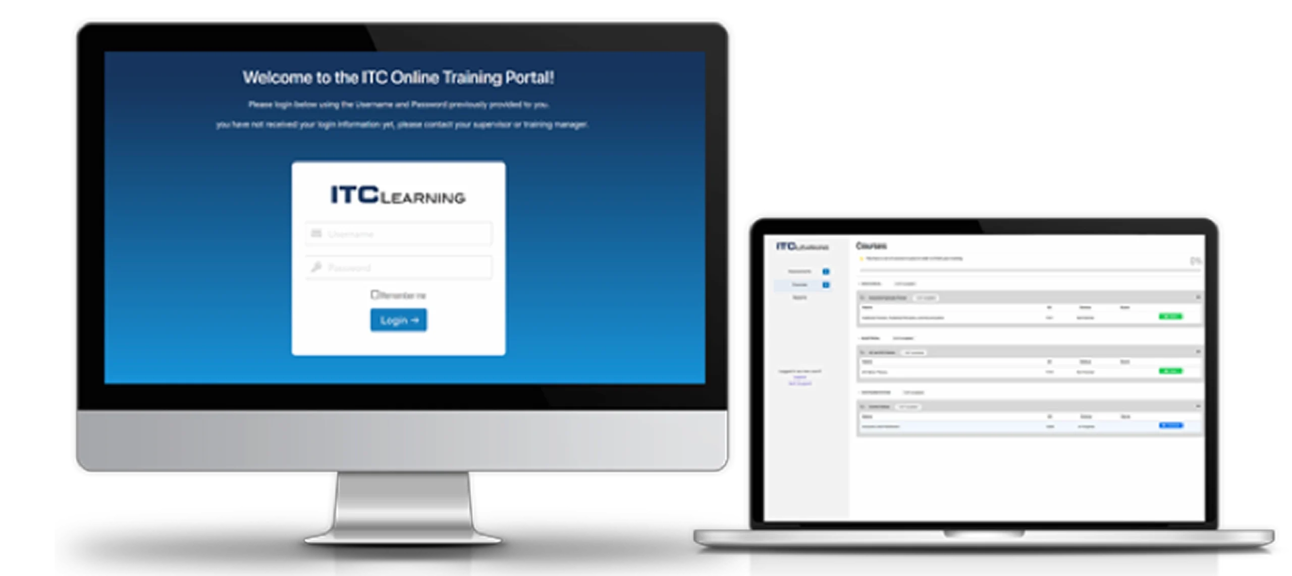 ITC Learning platform on laptop and tablet